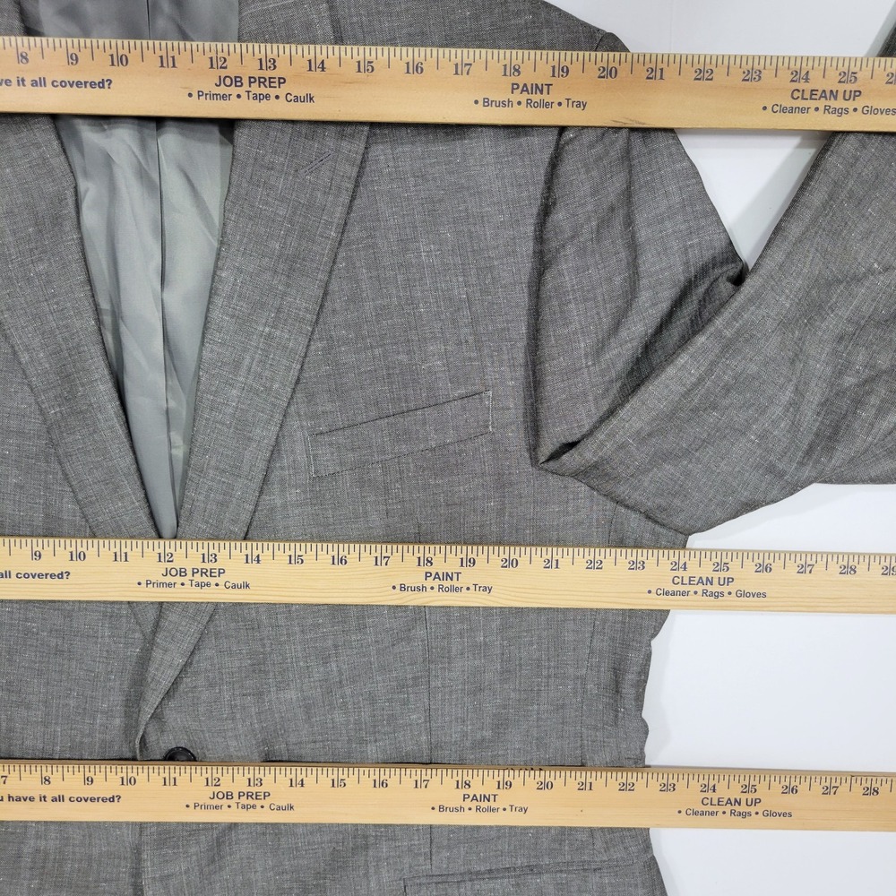 Calvin Klein‎ Men's Sport Coat Blazer Two Button Gray Herringbone Linen Wool 46R - Picture 3 of 15